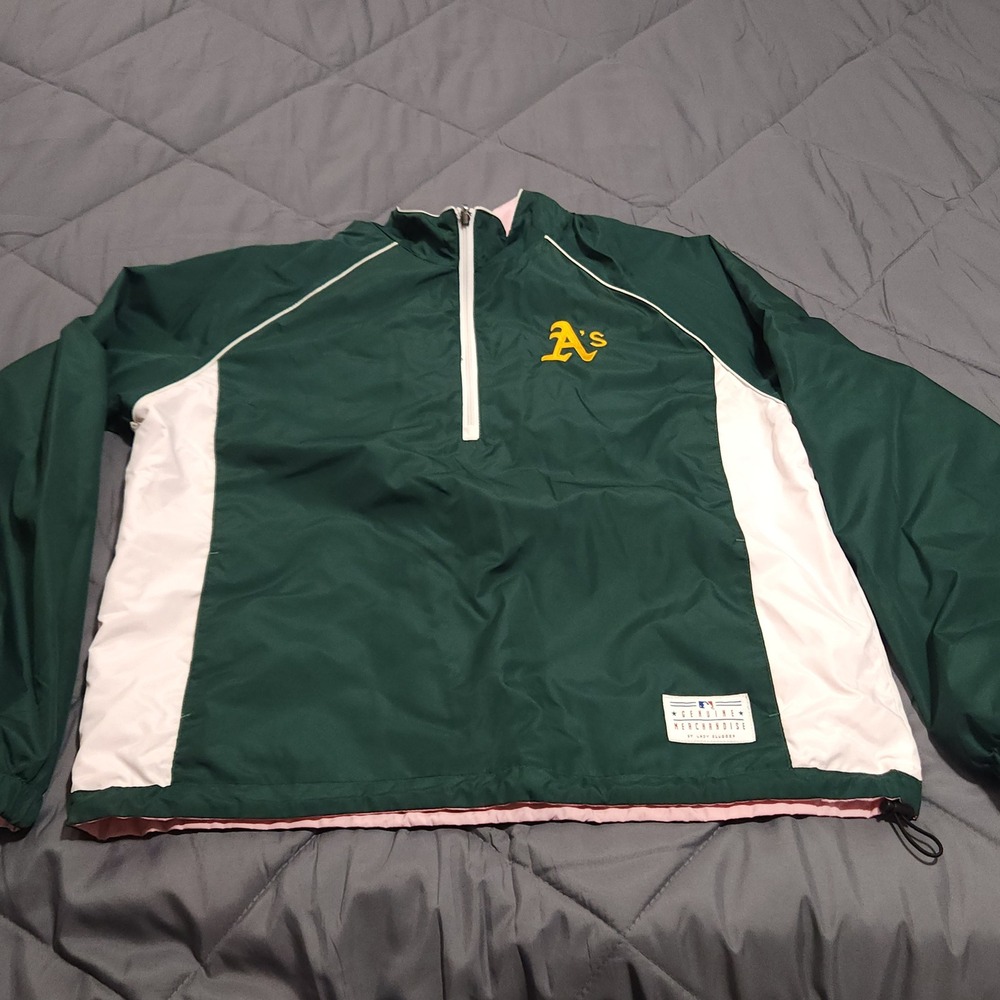 Oakland Athletics Reversible Windbreaker Lady Slugger MLB Green Pink Quarter Zip